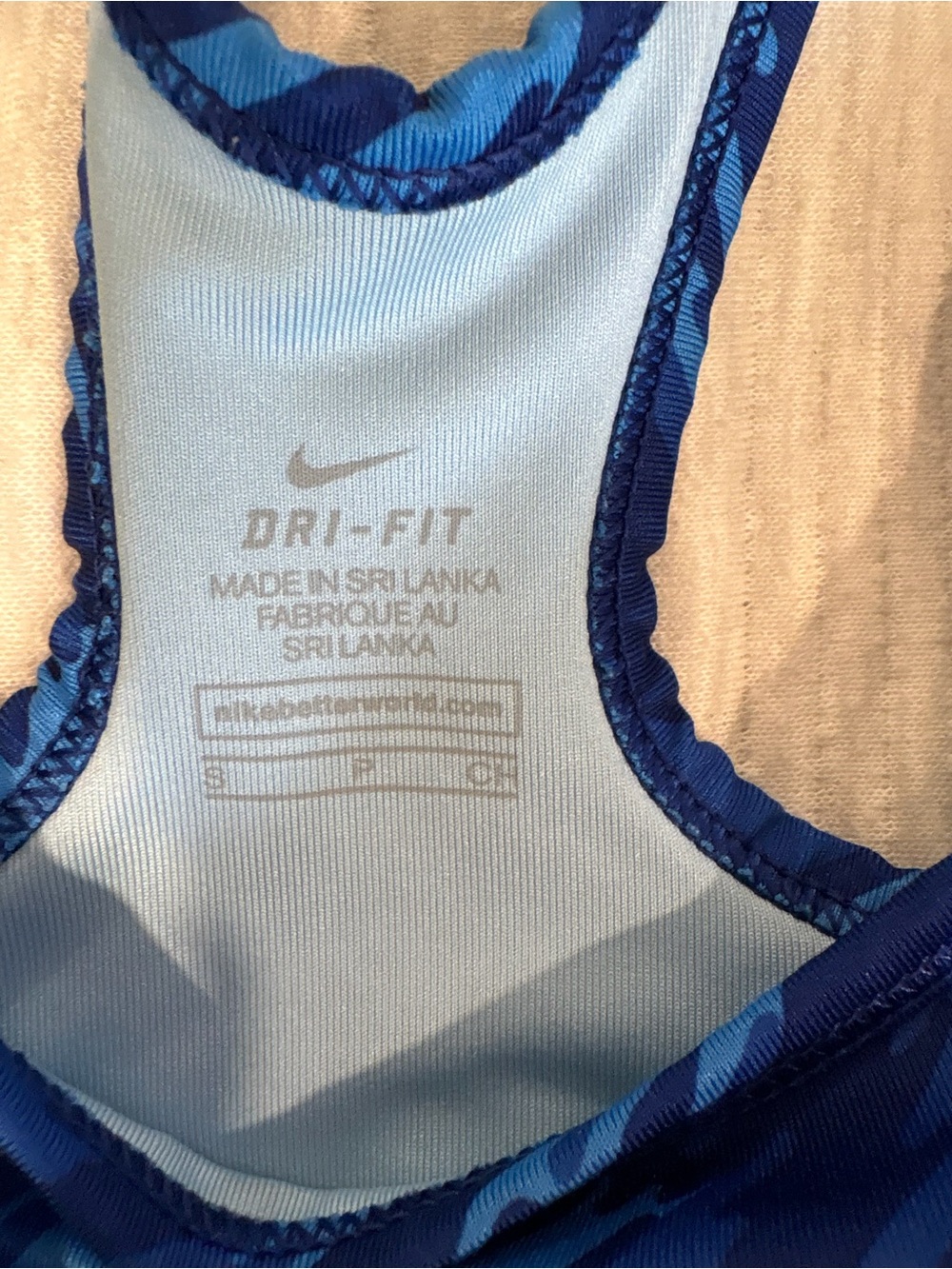 Nike Blue Patterned Dri-FIT Racerback Sports Bra - Picture 3 of 3